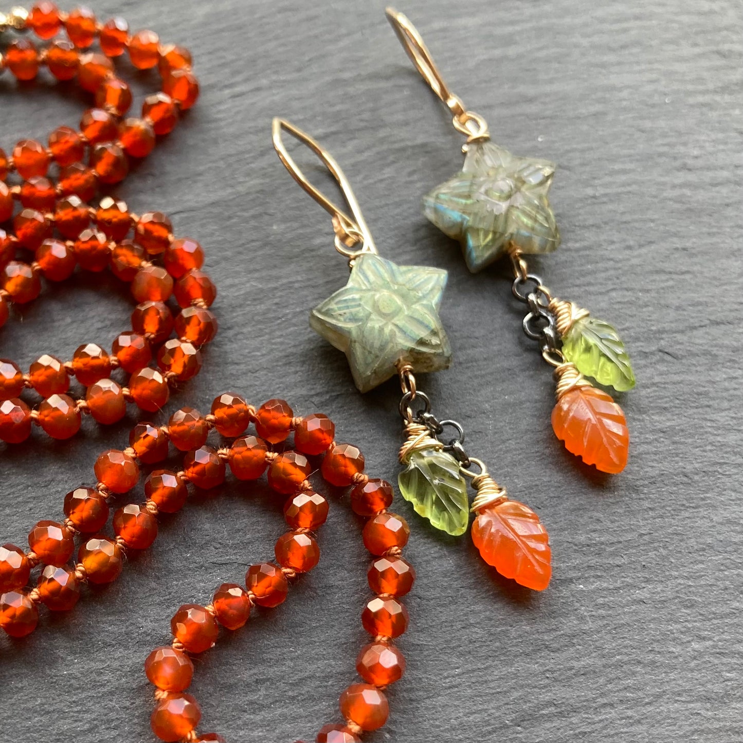 Red Agate Hand Knotted Silk Necklace