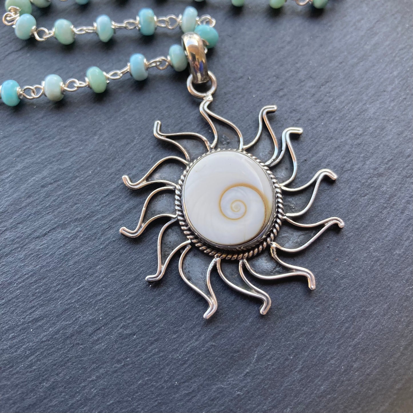 Larimar & Sterling Silver Vintage Shiva Eye Sun & Sea Pendant Necklace