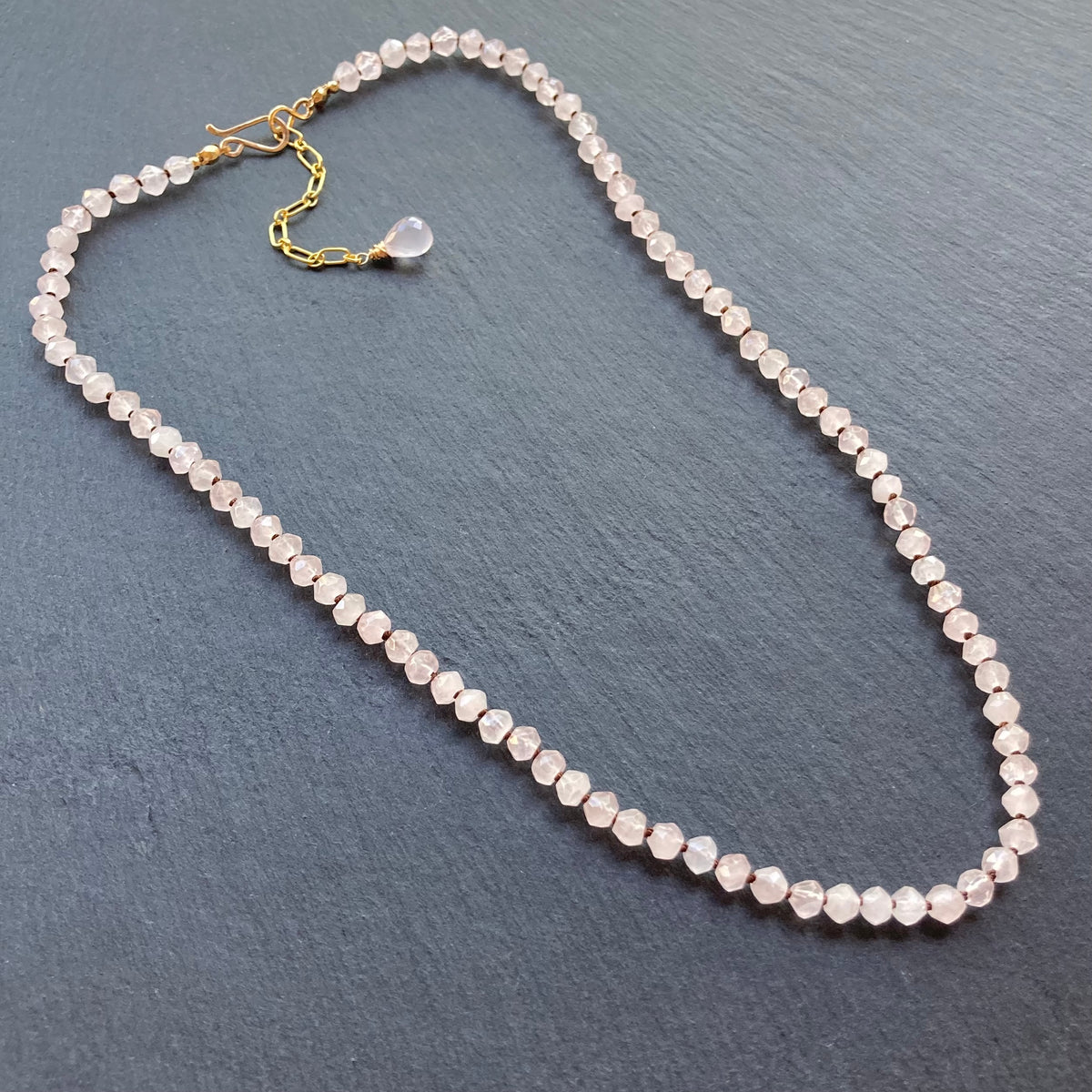 Rose Quartz Hand Knotted Chocolate Silk Necklace