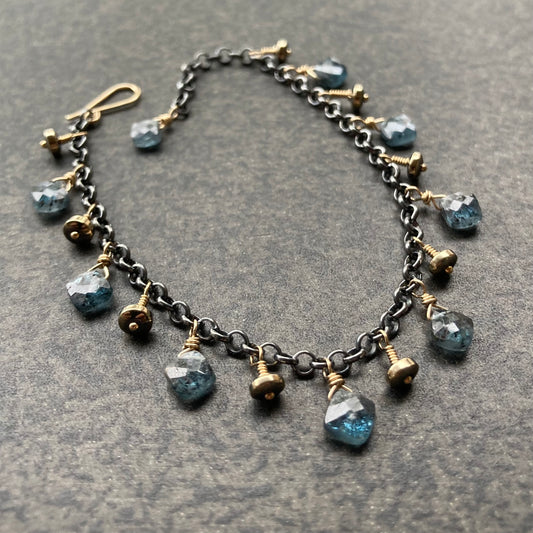 Moss Kyanite, Pyrite & Mixed Metal Charm Bracelet