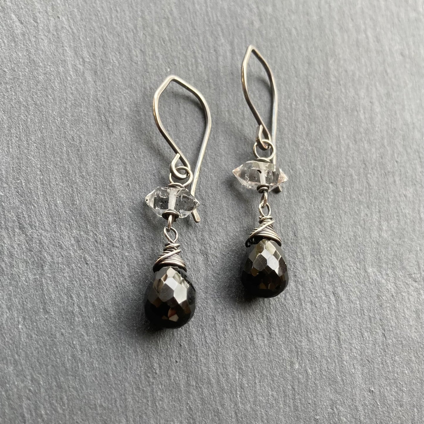 Black Onyx, Herkimer Diamond & Sterling Silver Earrings