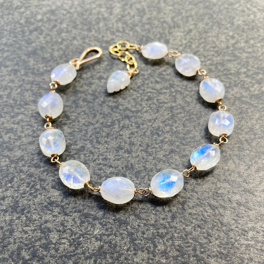 Rainbow Moonstone & Gold Bracelet