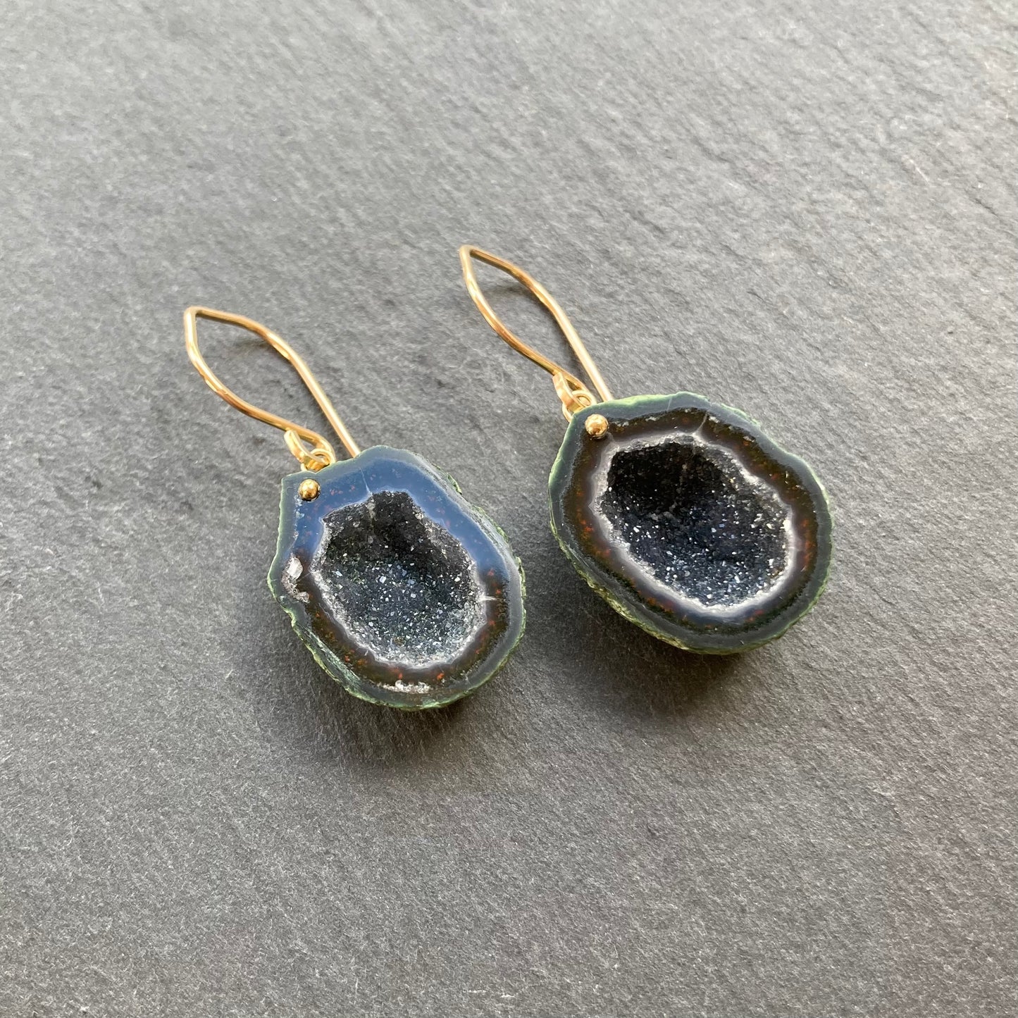 Black Druzy Tabasco Geode & Gold Earrings