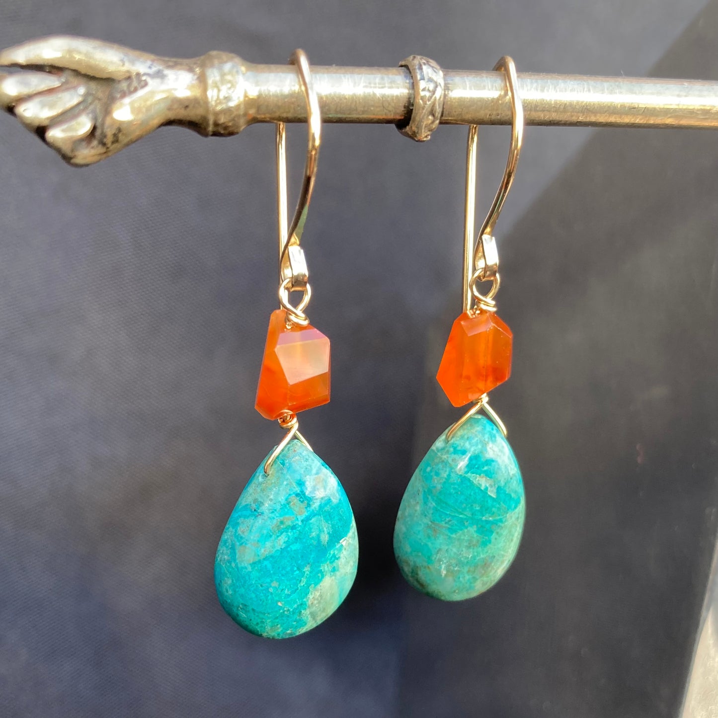 Chrysocolla, Carnelian & Gold Earrings