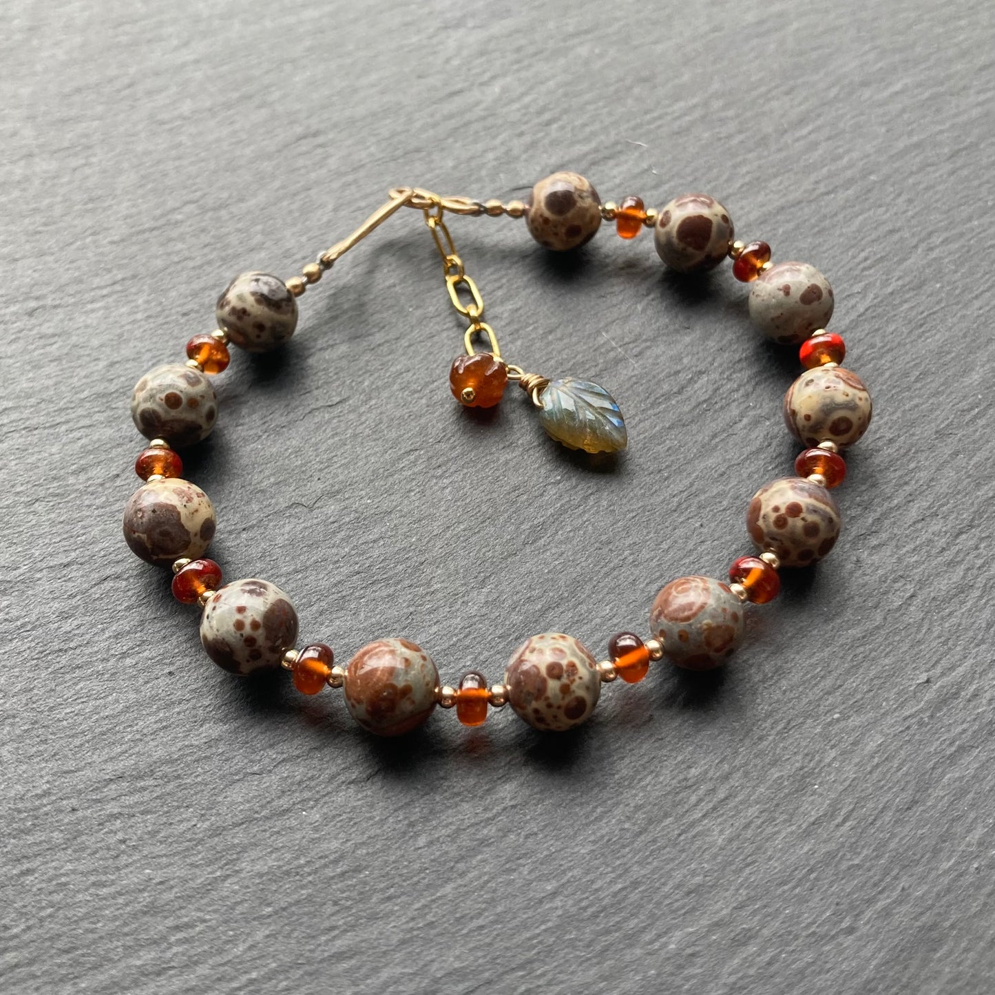 Asteroid Jasper, Hessonite Garnet & Gold Autumn Harvest Bracelet