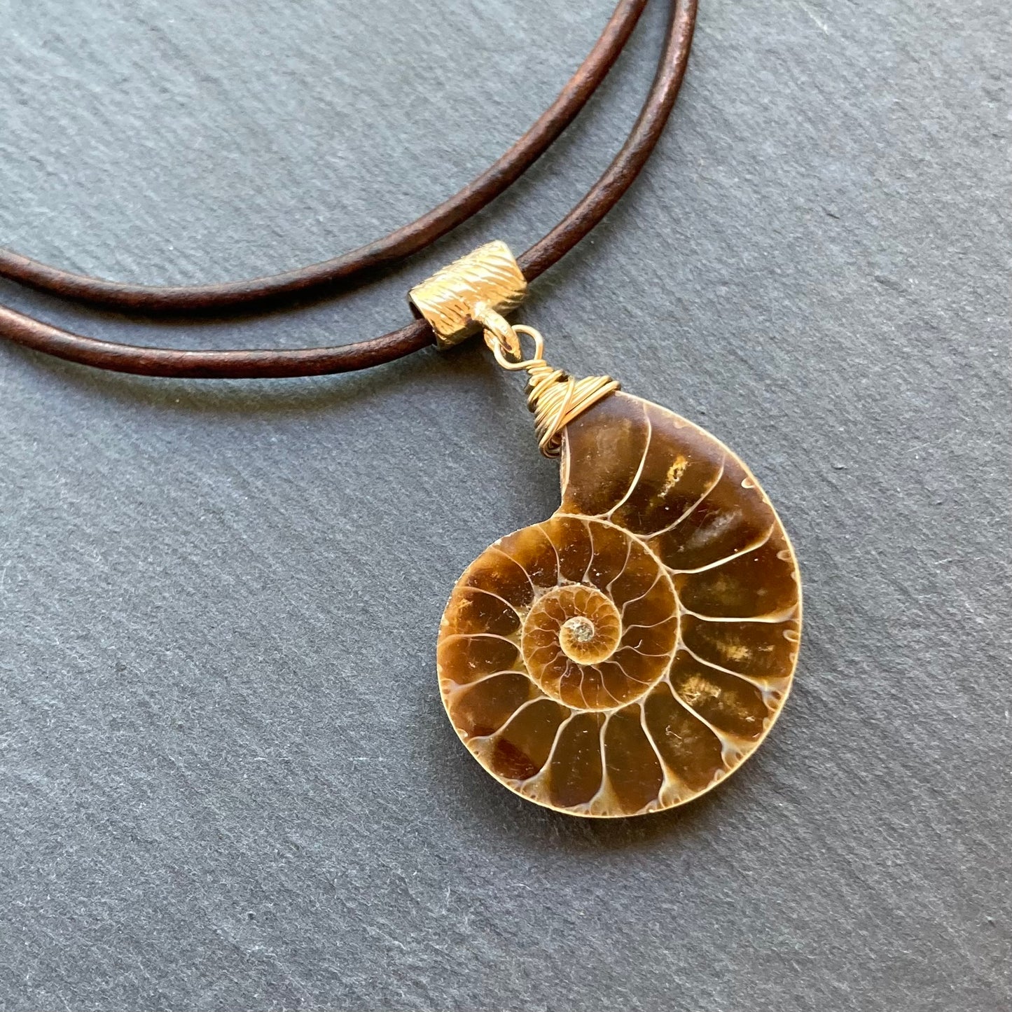 Natural Ammonite & Bronze Leather Choker