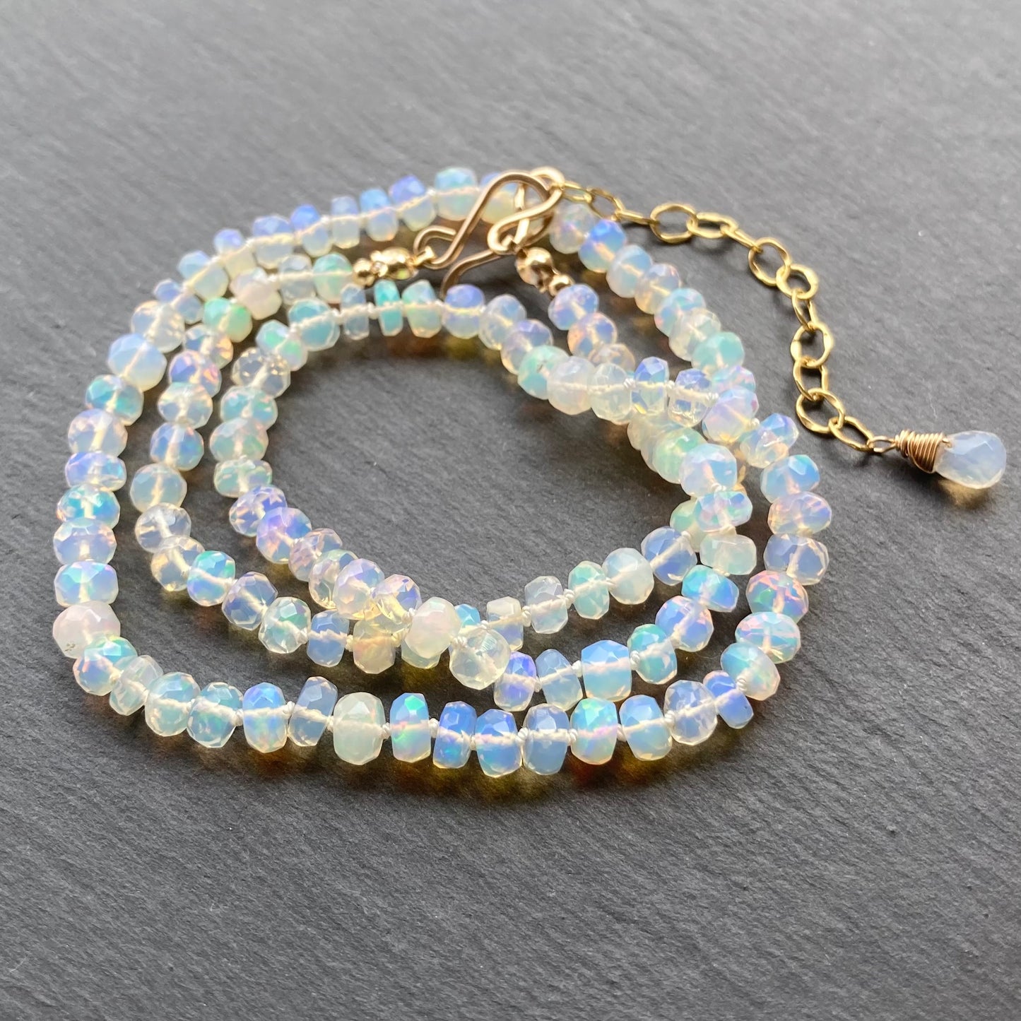 Ethiopian Opal Hand Knotted Silk Necklace