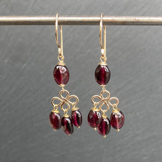 Rhodolite Garnet & Gold Fringe Earrings