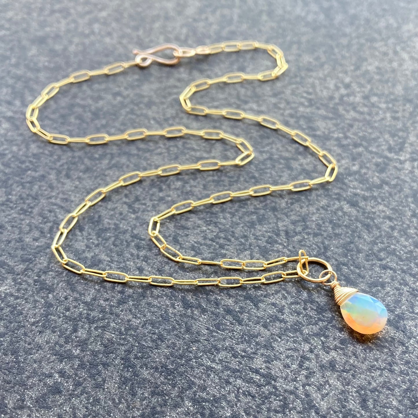 Ethiopian Opal & Gold Pendant Necklace 16”