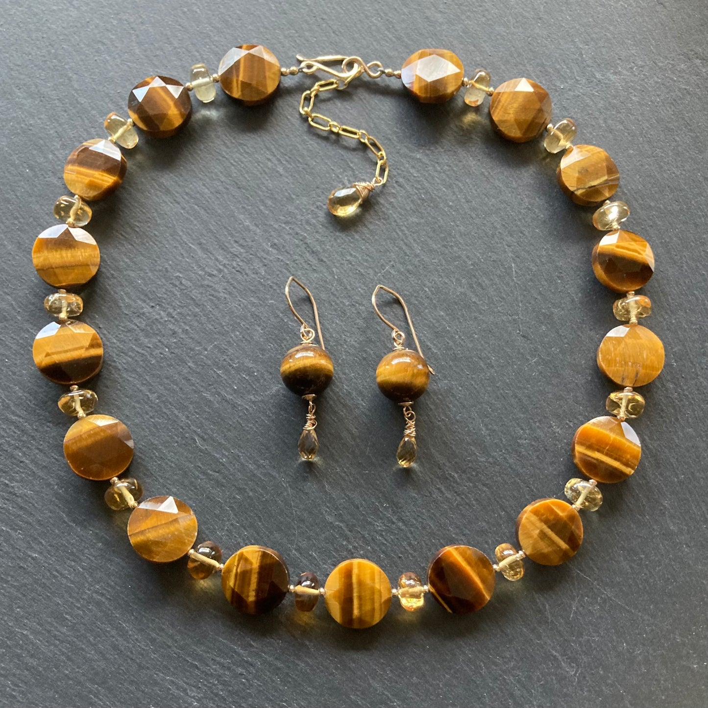 Tiger’s Eye, Citrine & Gold Collar
