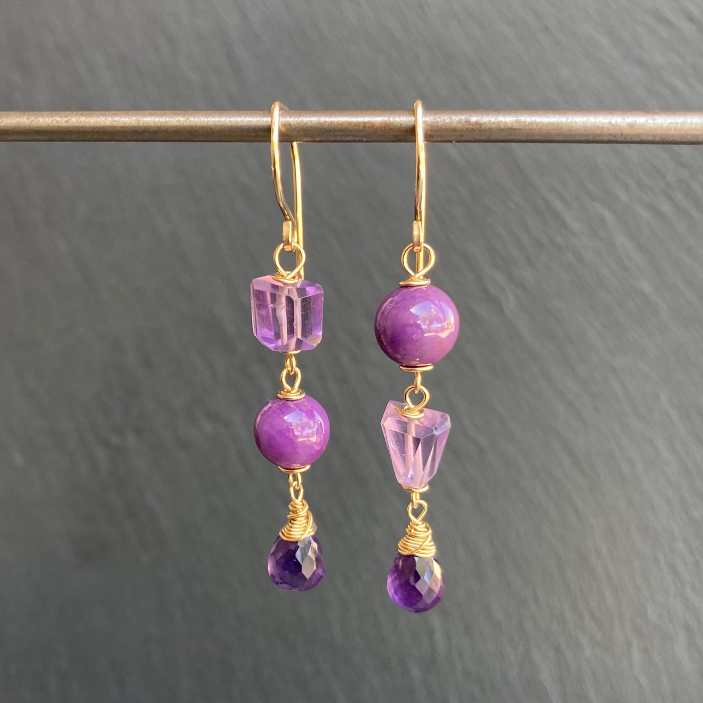 Phosphosiderite, Amethyst & Gold Earrings