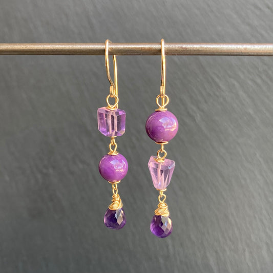 Phosphosiderite, Amethyst & Gold Earrings