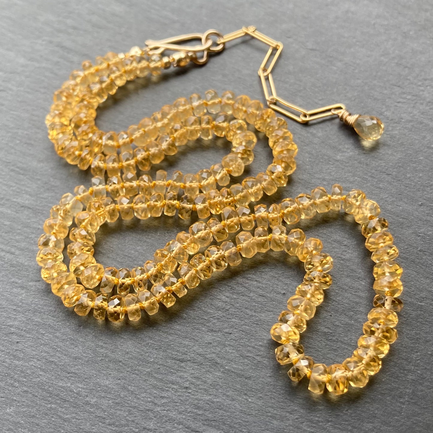 Citrine Hand Knotted Silk Necklace