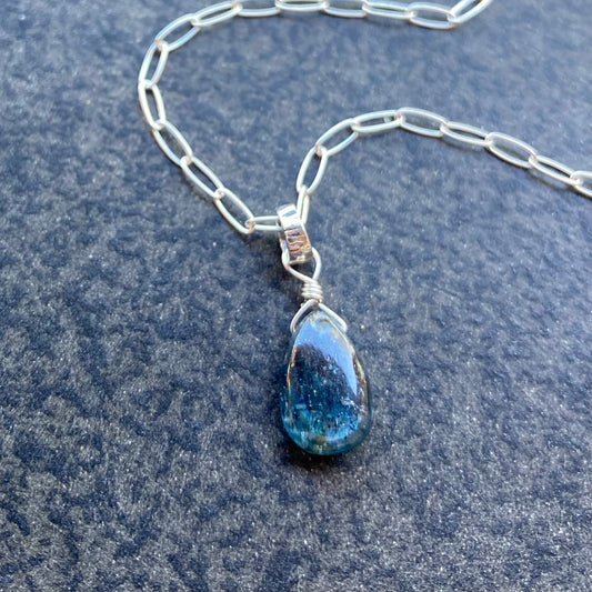 Moss Kyanite & Sterling Silver Pendant Necklace