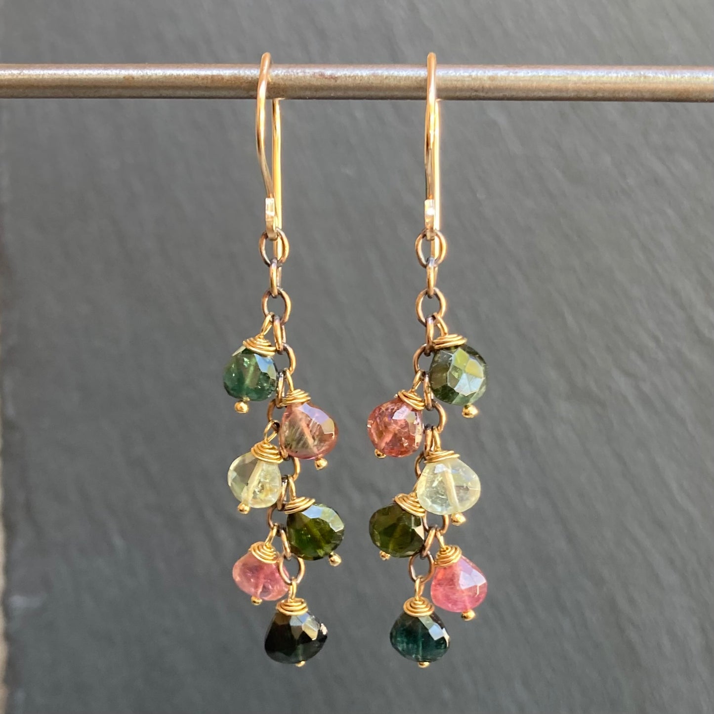 Multicolor Tourmaline & Mixed Metal Cascade Earrings