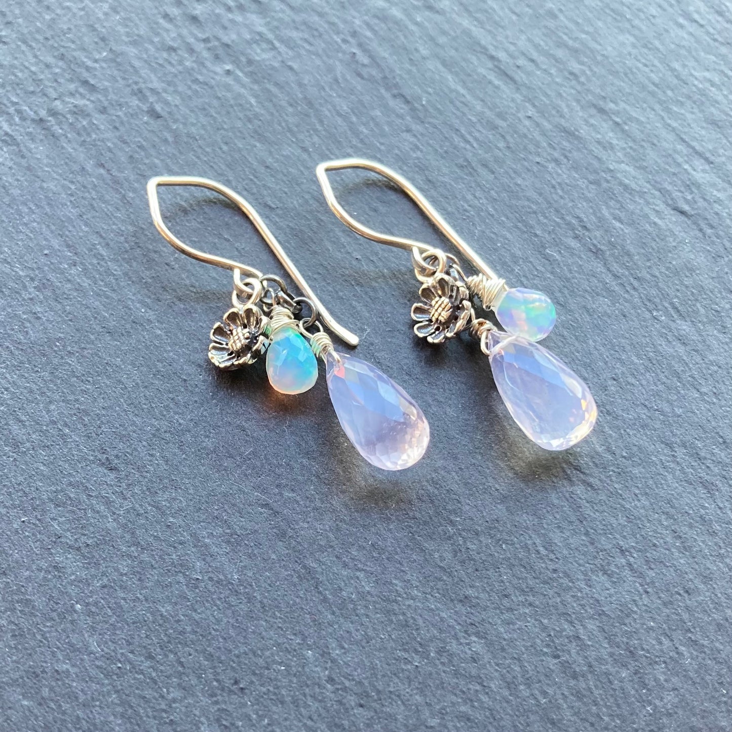 Scorolite, Ethiopian Opal & Sterling Silver Cherry Blossom Earrings