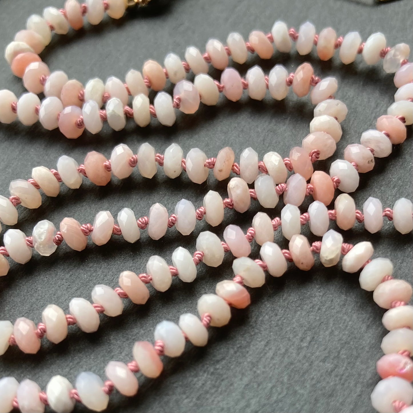Peruvian Pink Opal Hand Knotted Silk Necklace