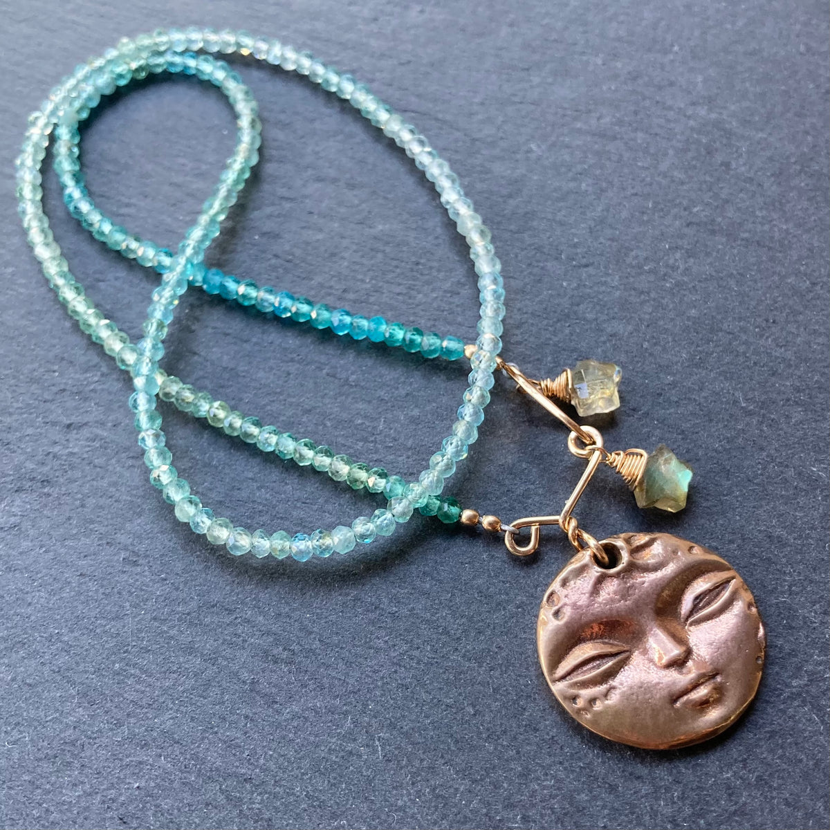 Aqua Apatite & Bronze Full Moon Pendant Choker
