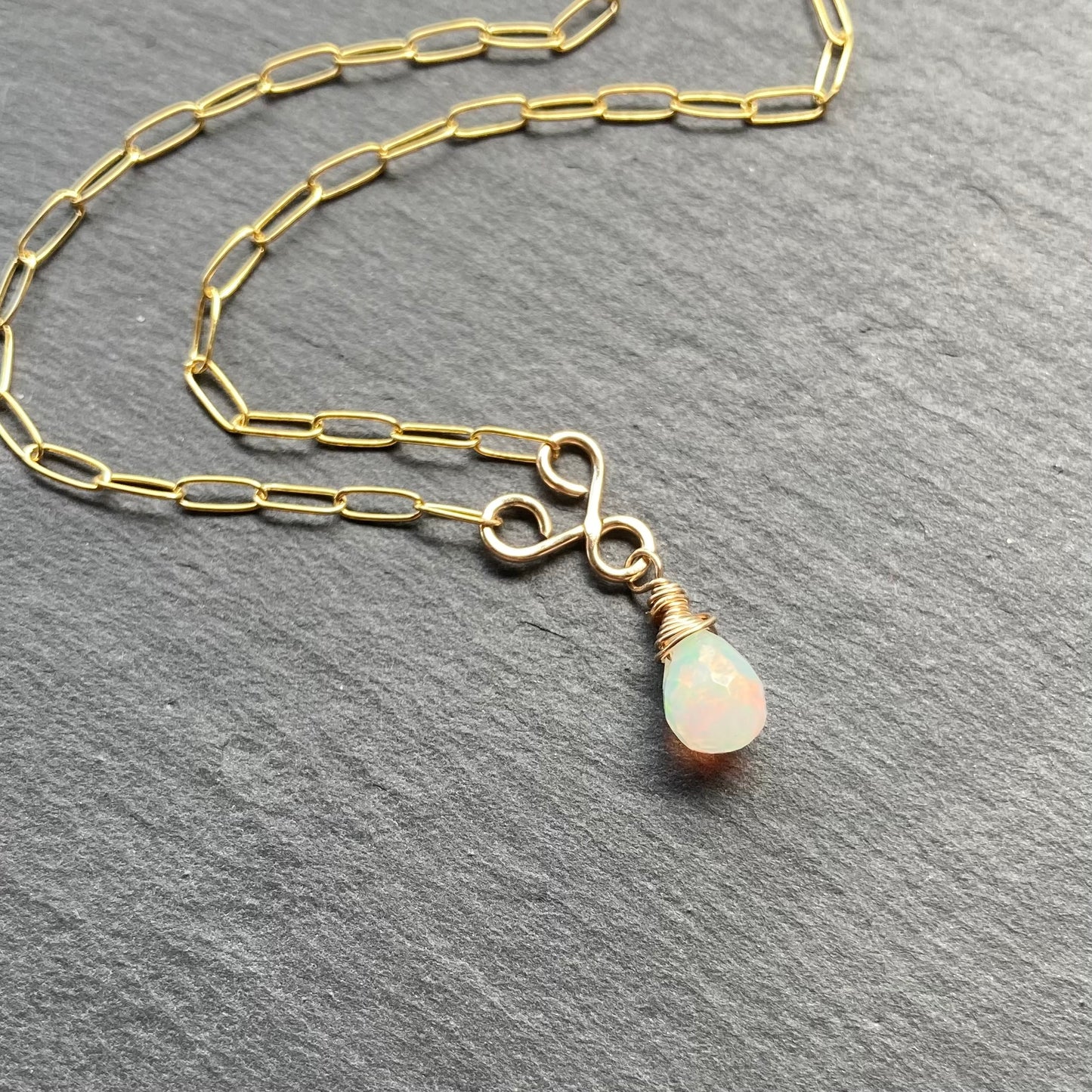 Ethiopian Opal & Gold Pendant Necklace