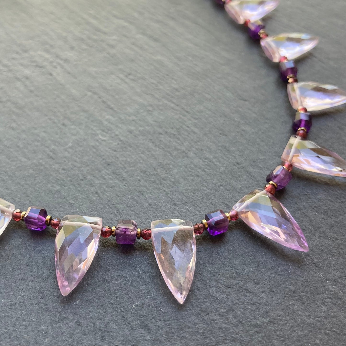 Amethyst, Rhodolite Garnet & Gold Spearhead Collar