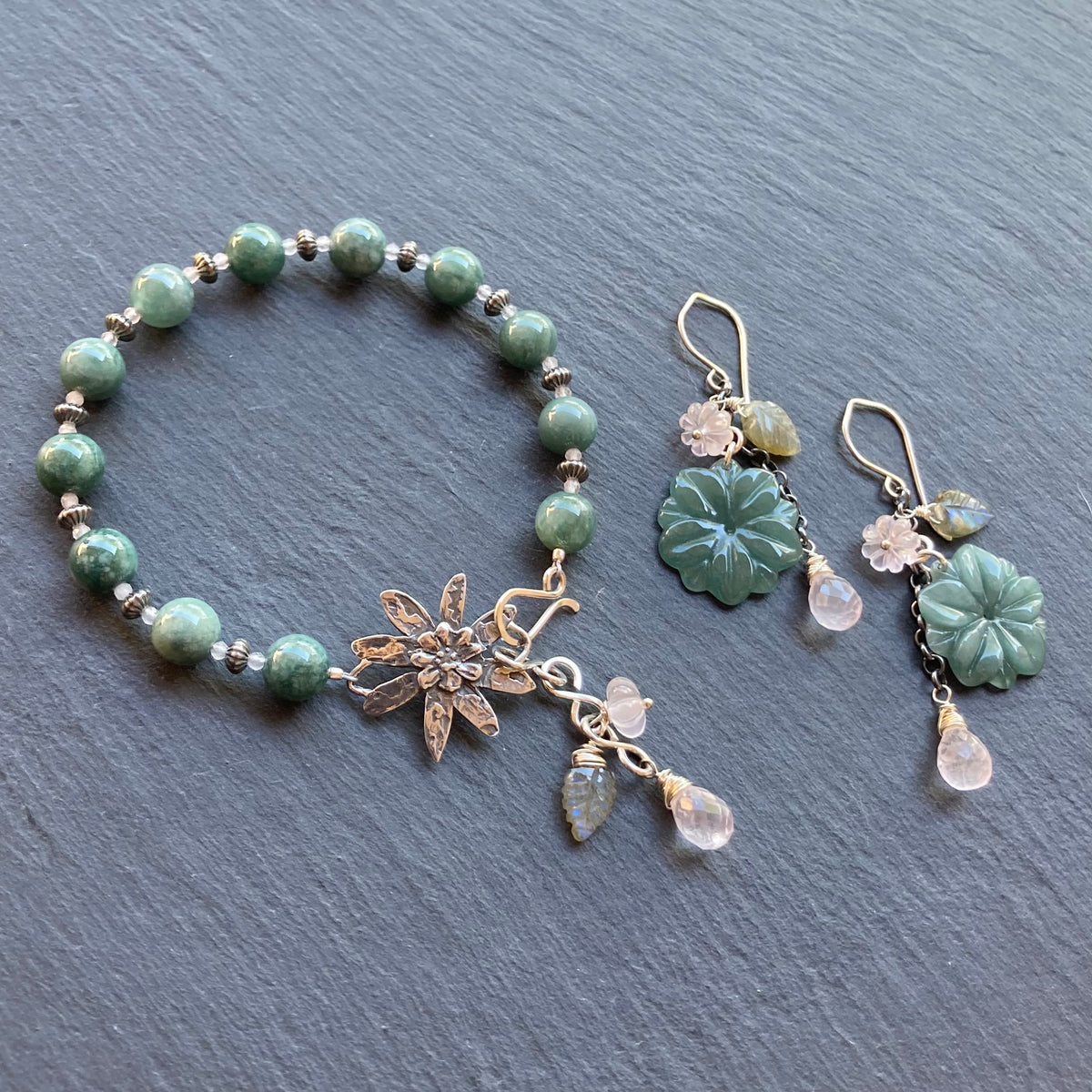 Guatemalan Jade & Sterling Silver Winter Succulent Earrings