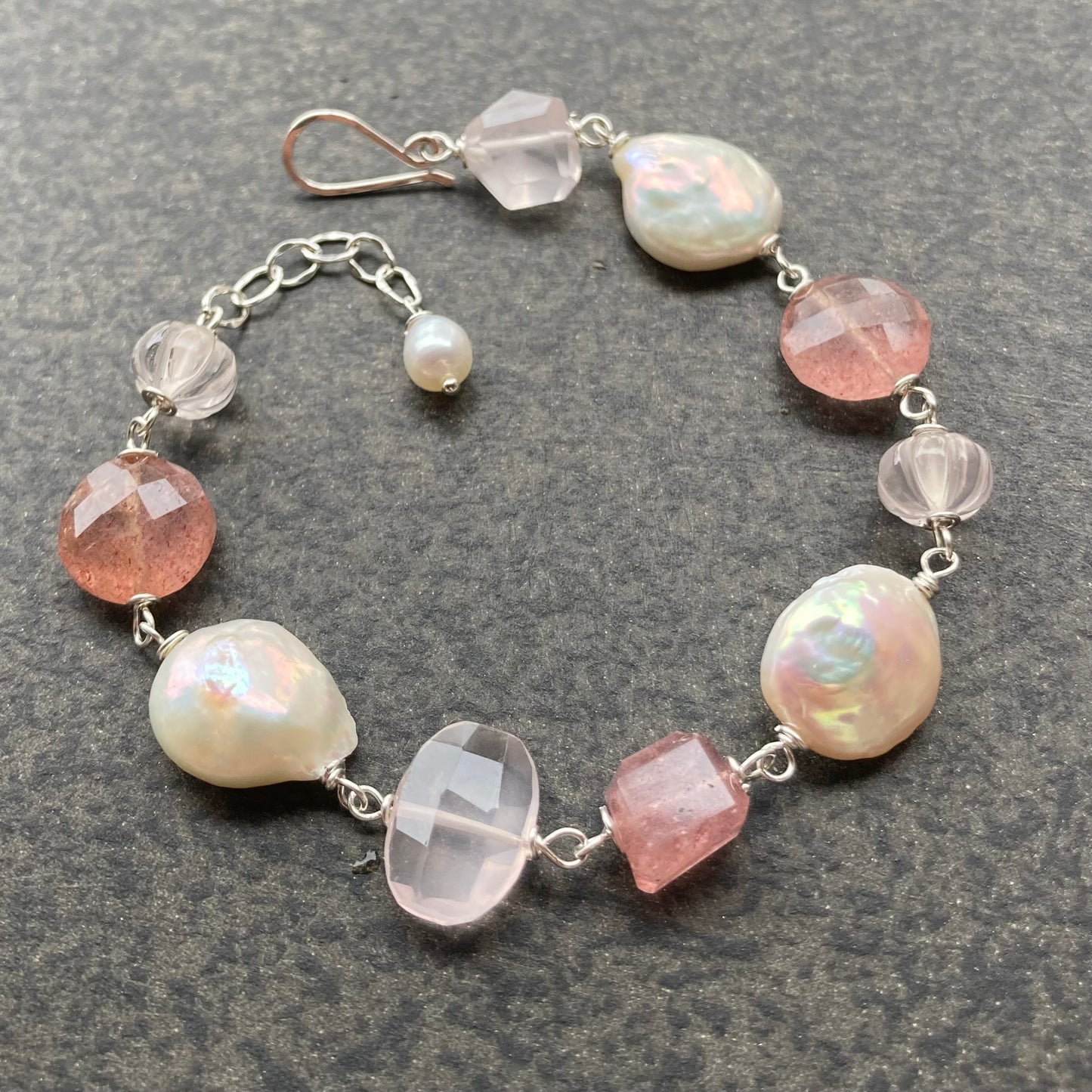 Pink Multi Gemstone & Sterling Silver Bracelet