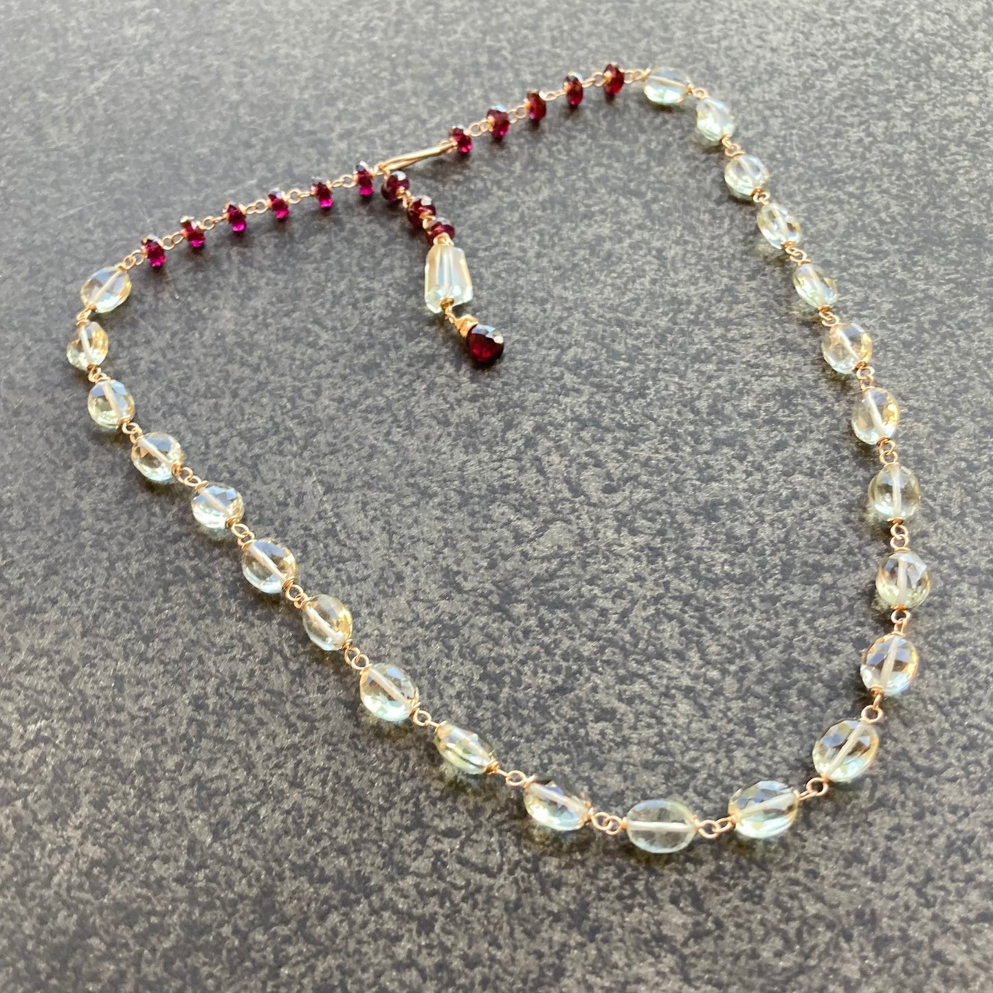 Prasiolite, Rhodolite & Gold Convertible Lariat Necklace