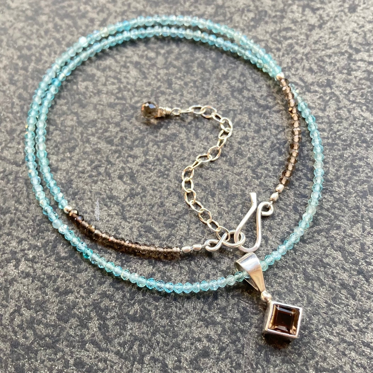 Sky Blue Apatite & Vintage Sterling Silver Smoky Quartz Pendant Choker