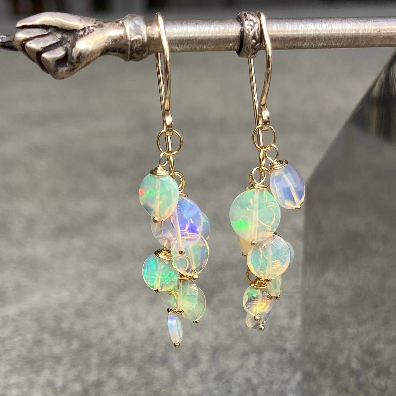 Ethiopian Opal & Gold Bubble Cascade Earrings