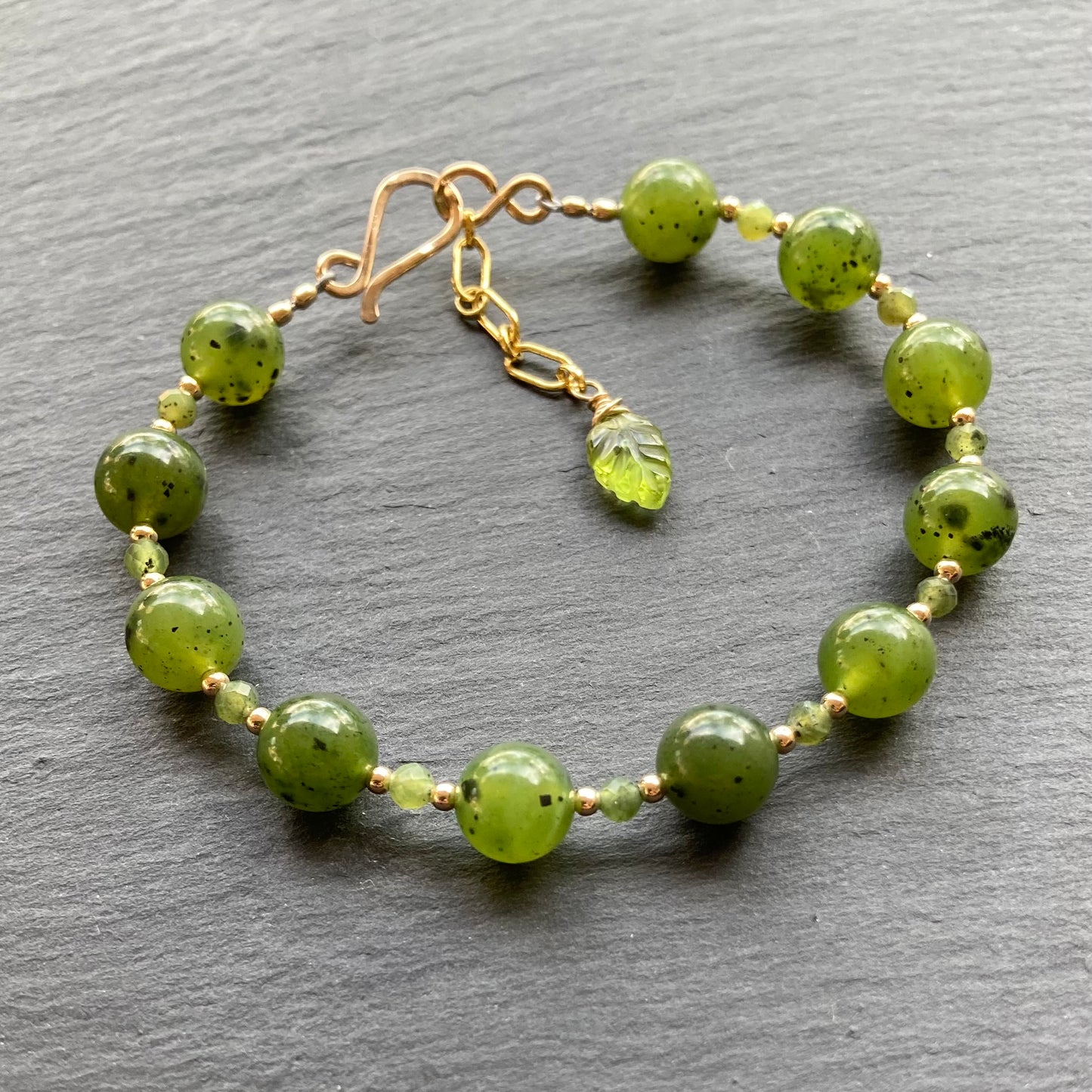 Nephrite Jade & Gold Bracelet