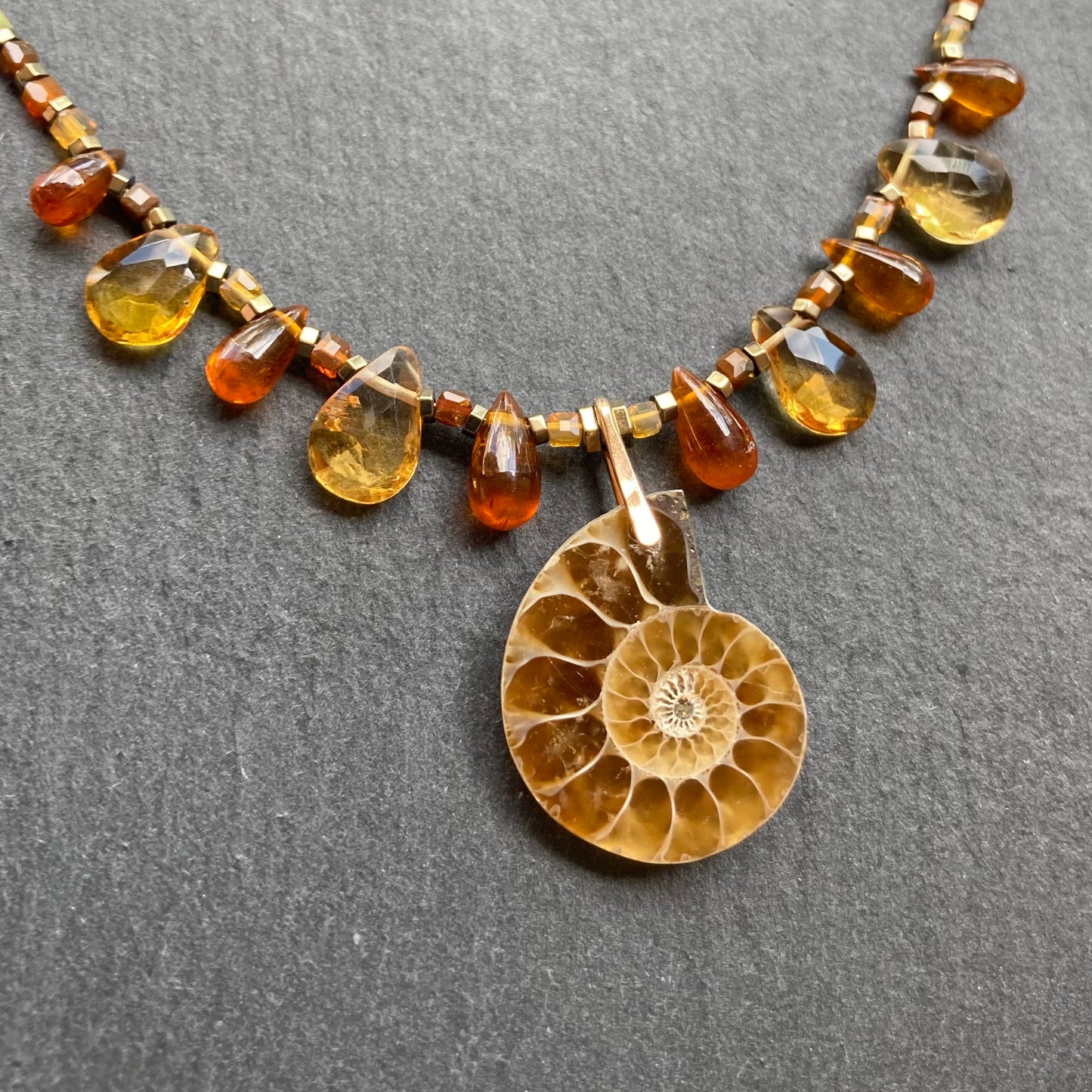 Australian Fire Opal & Ammonite Charm Choker