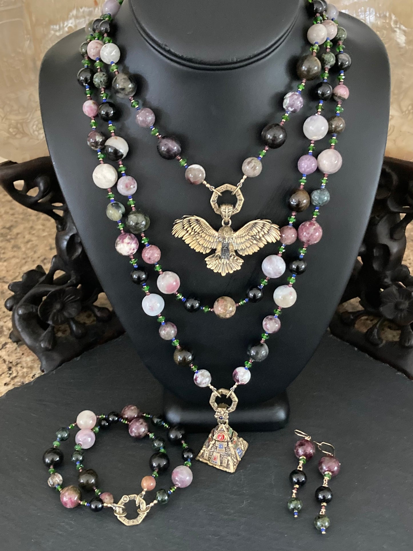 Custom Multi Gemstone 3-Strand Necklace