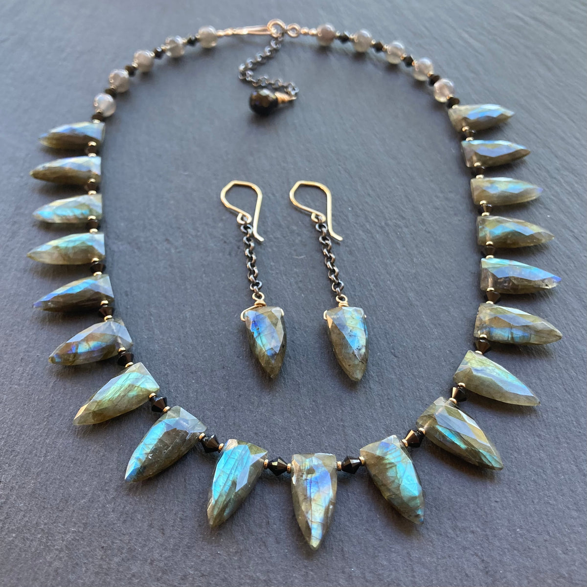 Labradorite, Black Spinel & Pyrite Necklace