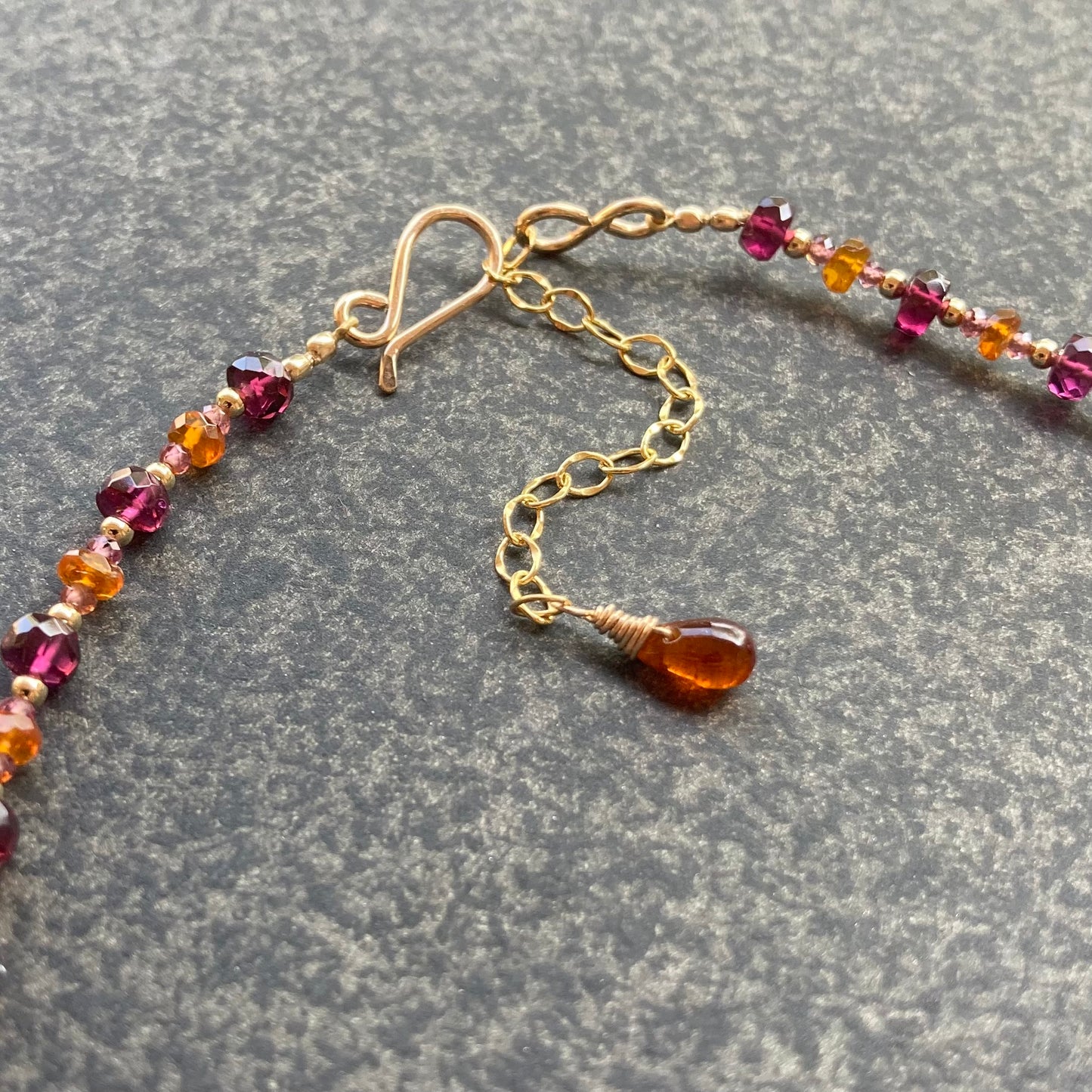 Natural African Ruby, Orange Kyanite, Rhodolite & Gold Choker