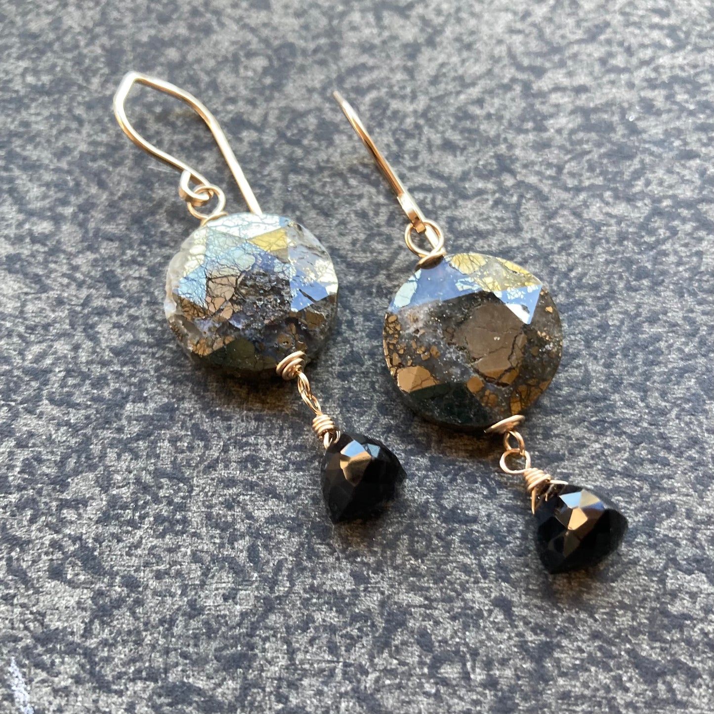 Nipomo Marcasite in Agate, Black Onyx & Gold Earrings