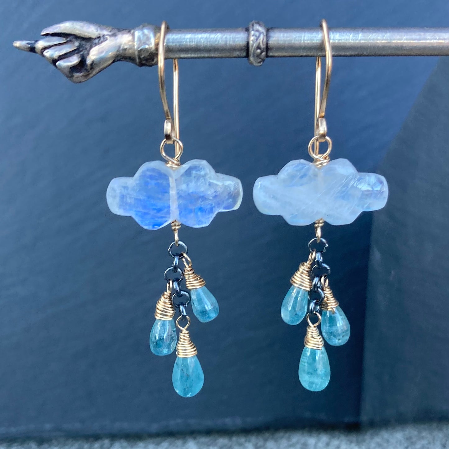 Rainbow Moonstone, Aqua Kyanite & Mixed Metal Monsoon Earrings
