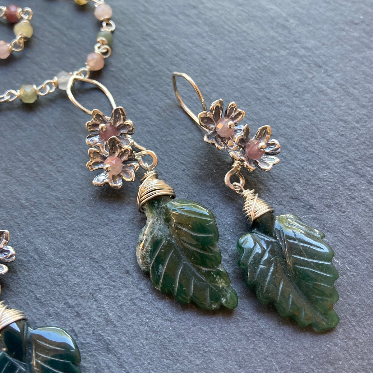 Indian Agate & Sterling Silver Winter Blossom Earrings