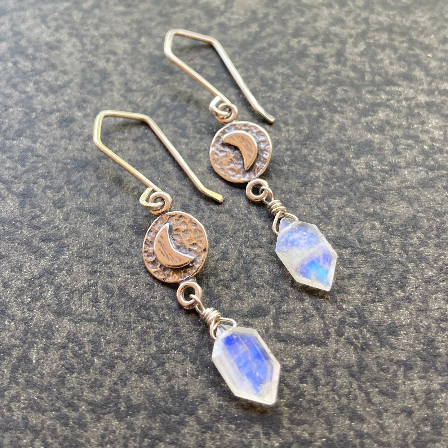 Rainbow Moonstone & Sterling Silver Moon Coin Earrings