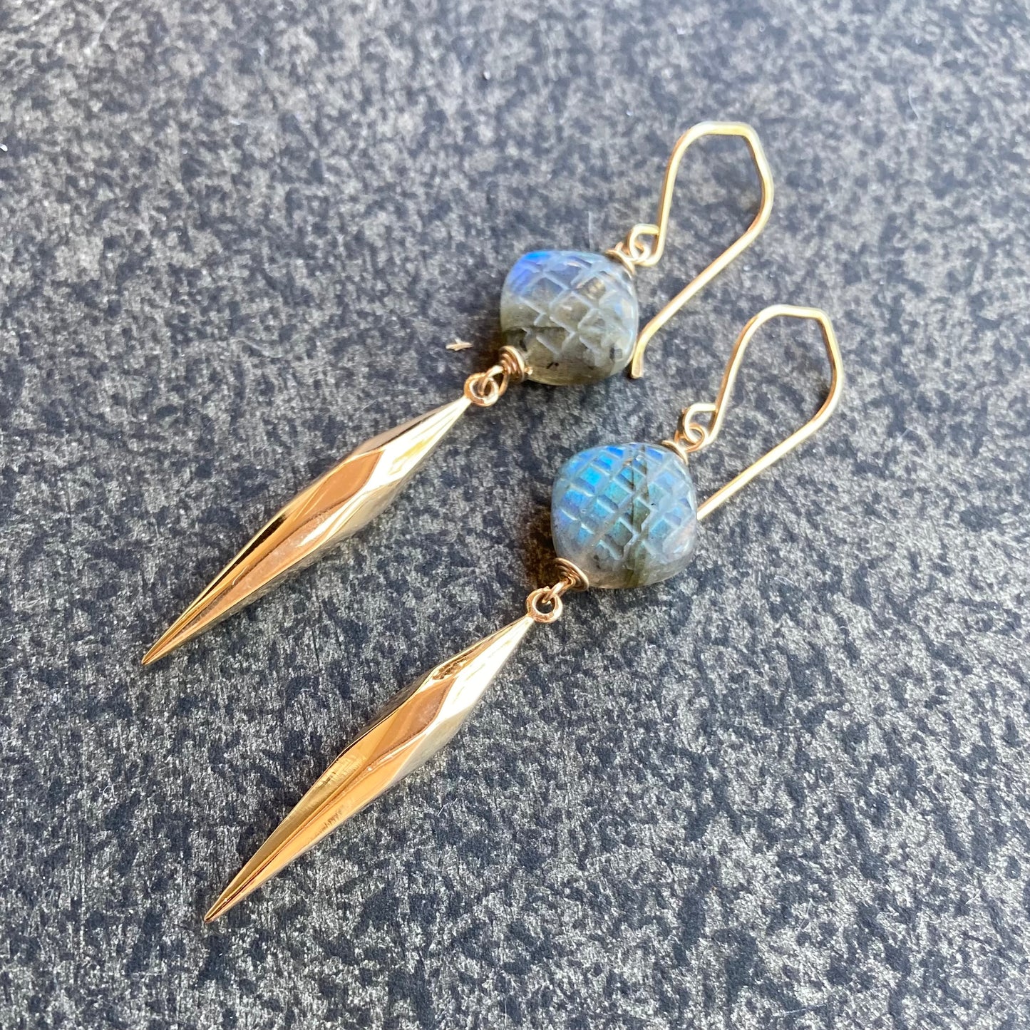 Labradorite, Gold & Bronze Spike Earrings