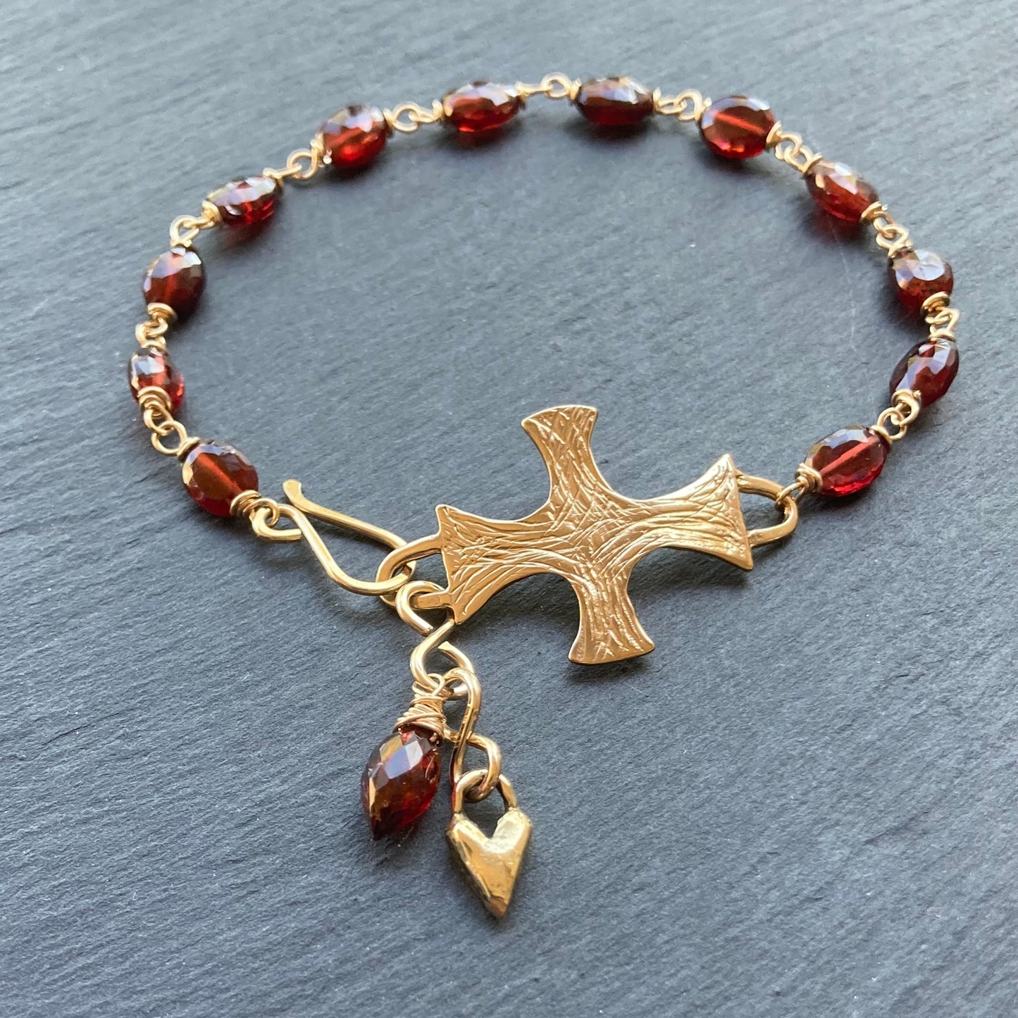 Mozambique Garnet, Gold & Bronze Southwest Cross Focal Bracelet