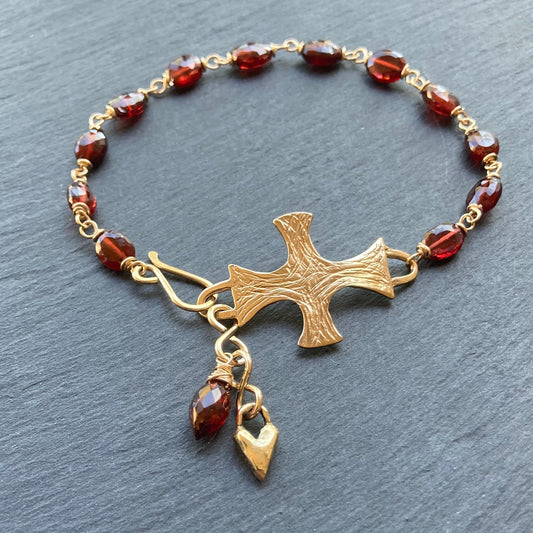Mozambique Garnet, Gold & Bronze Southwest Cross Focal Bracelet