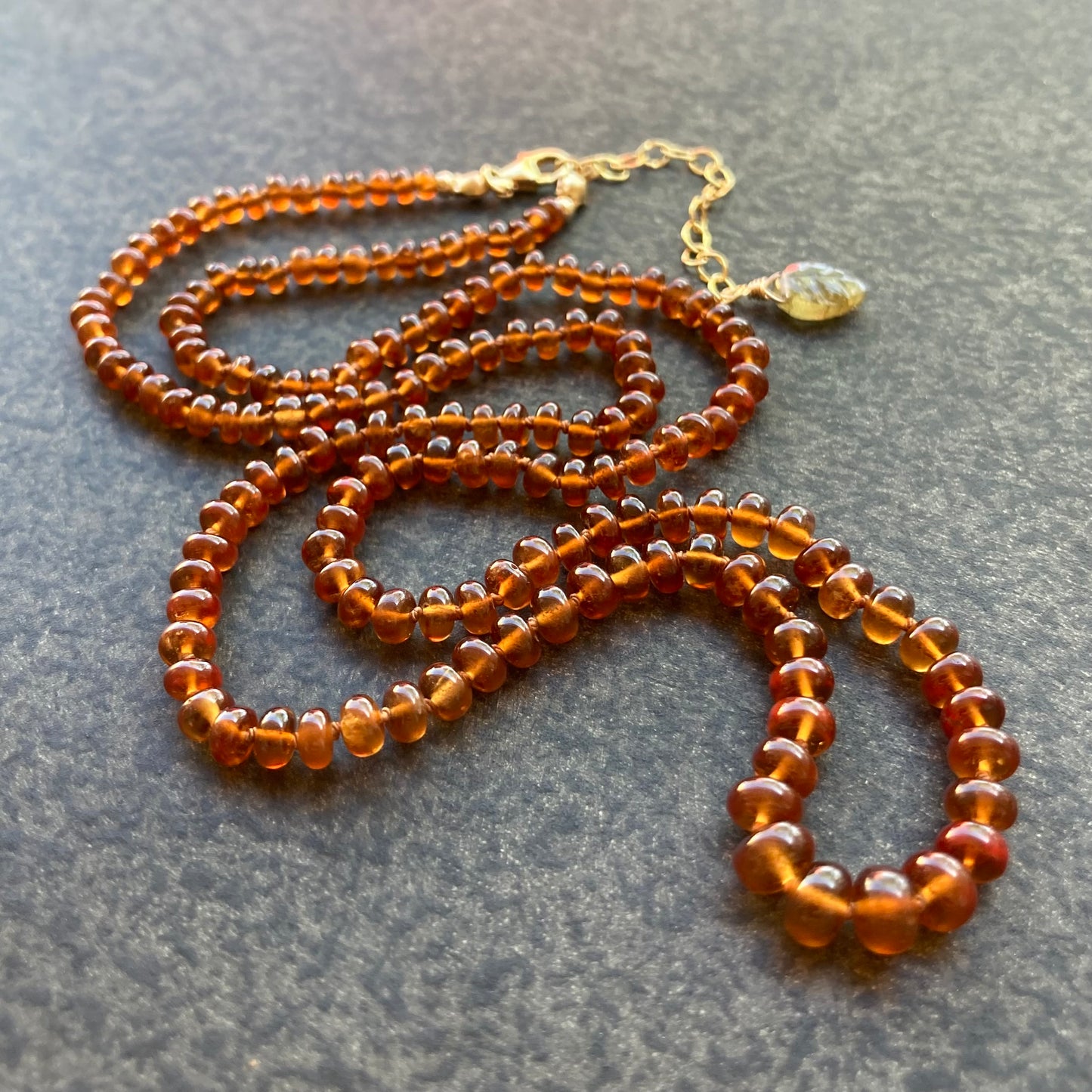 Hessonite Garnet Hand Knotted Silk Necklace