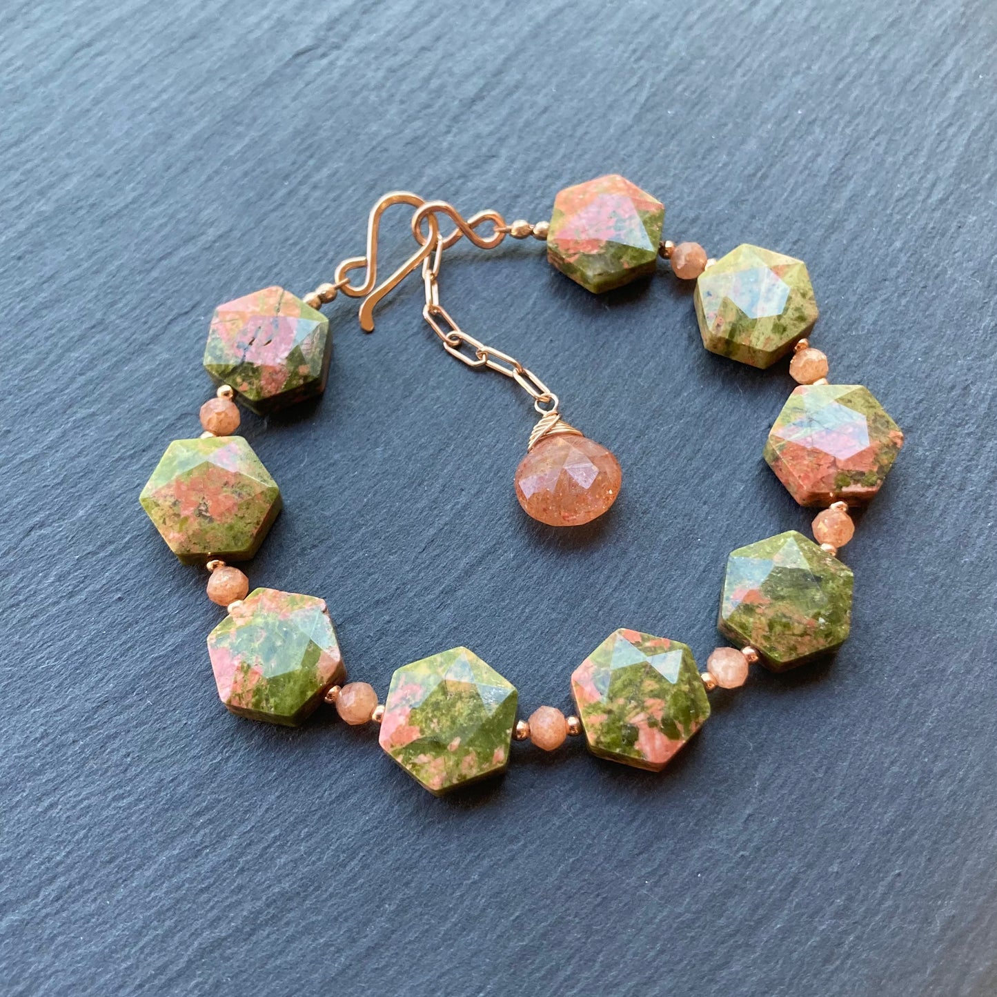 Unakite, Sunstone & Rose Gold Bracelet