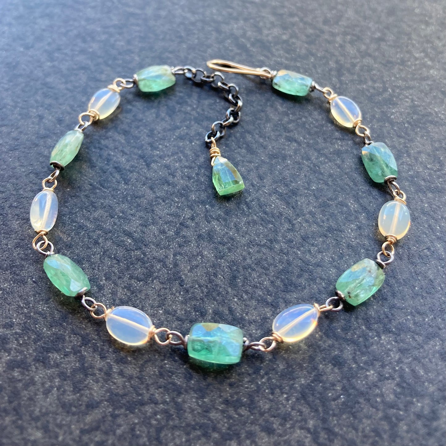 Green Kyanite, Ethiopian Opal & Mixed Metal Bracelet