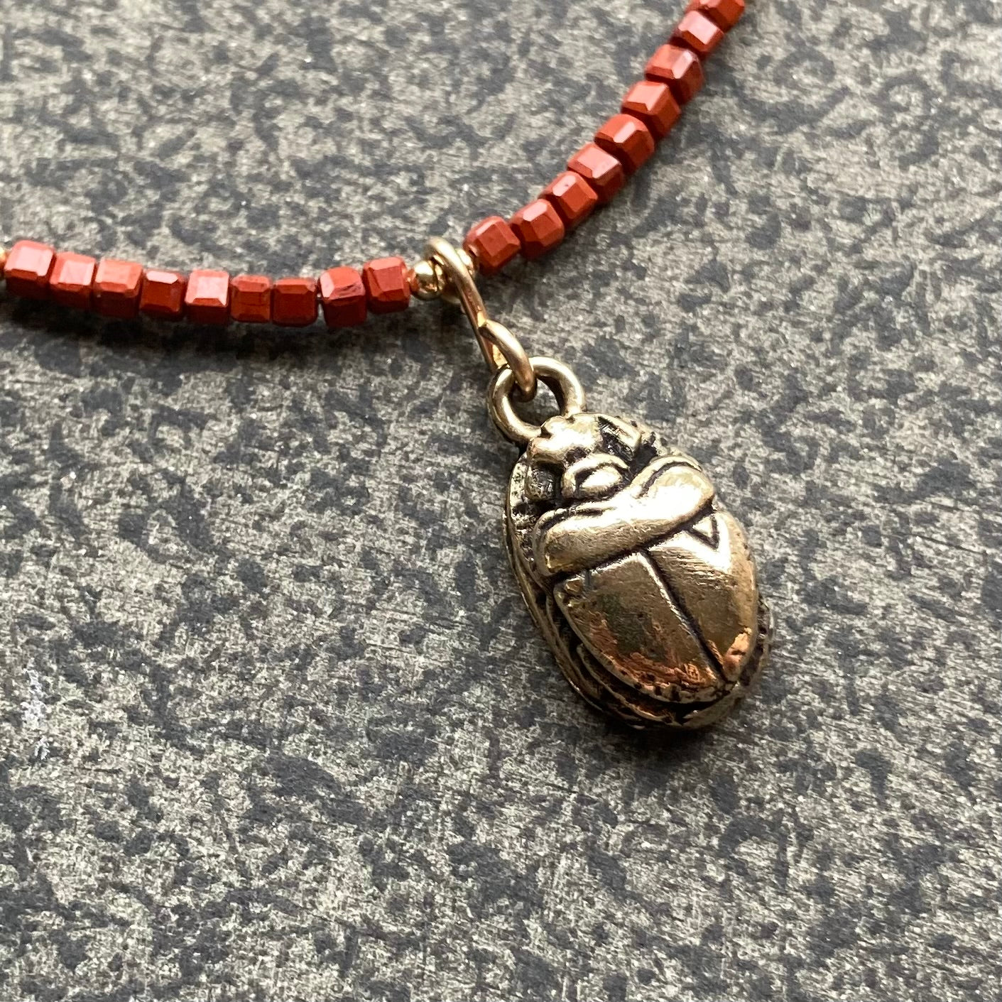 Red Jasper, Gold & Bronze Scarab Pendant Choker