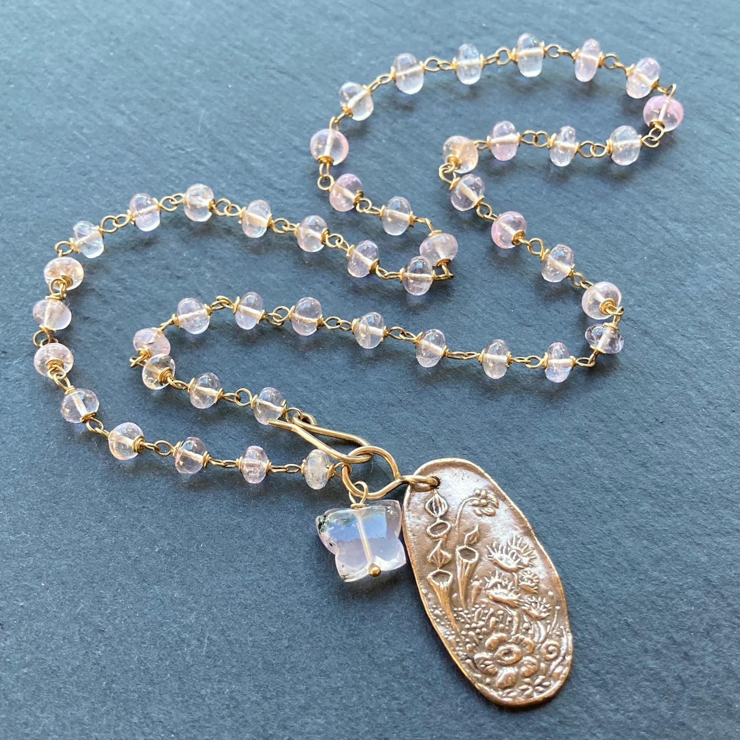 Morganite, Gold & Bronze Spring Garden Pendant Necklace