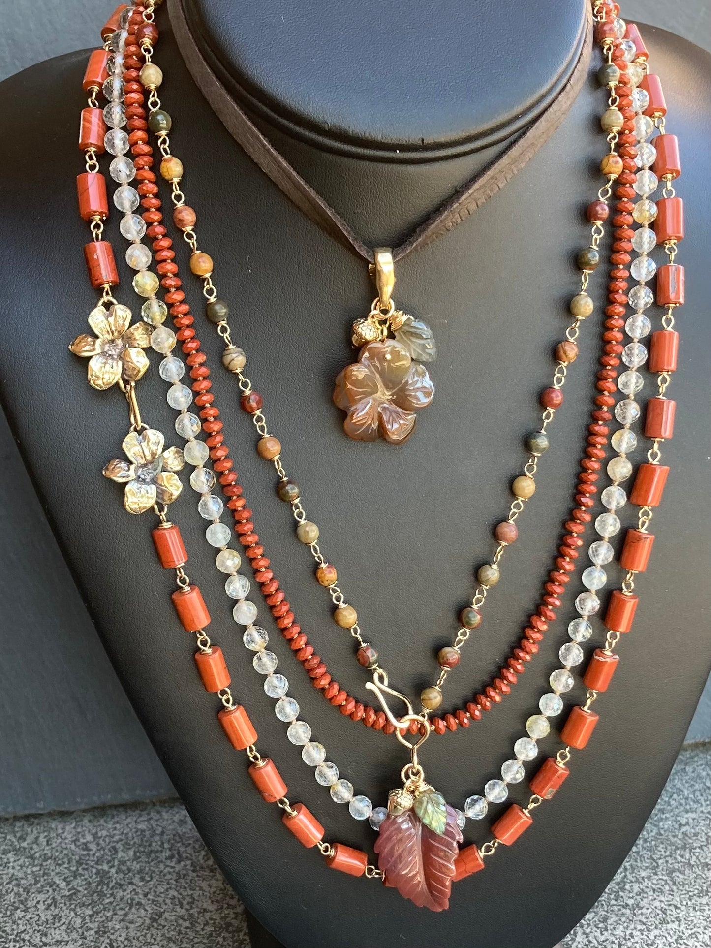 Red Jasper Hand Knotted Silk Necklace