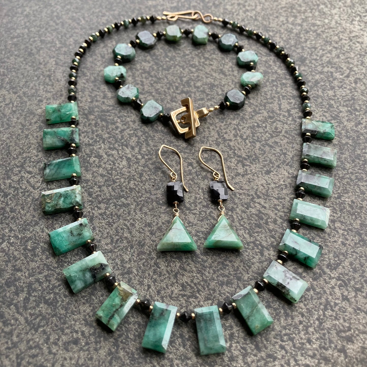 Natural Emerald, Black Spinel & Pyrite Collar