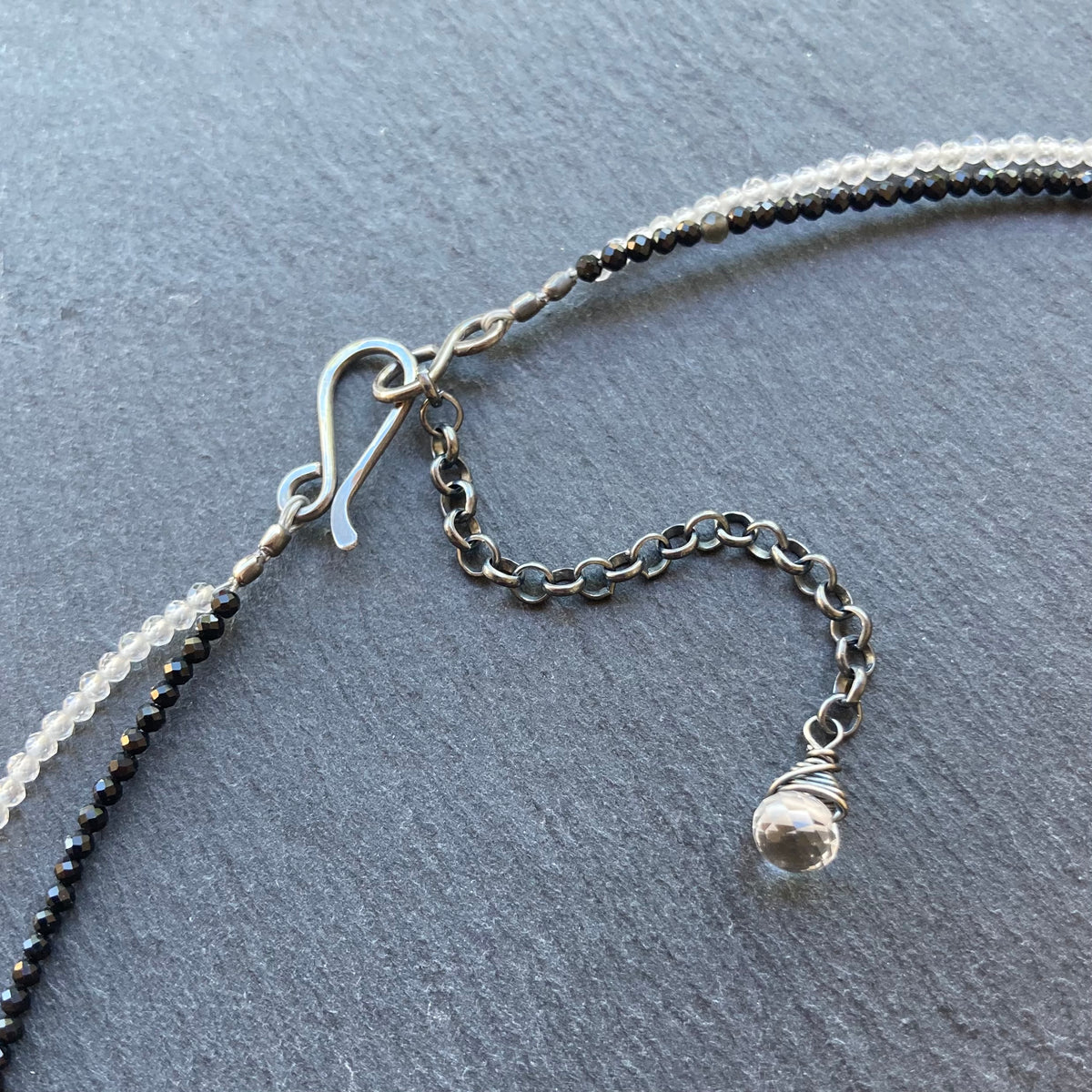 Black Onyx, Rock Quartz & Sterling Silver Yin Yang Choker