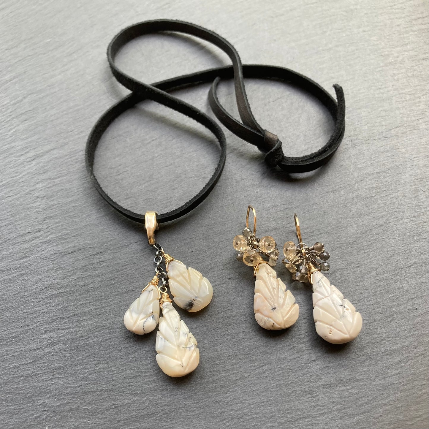 Dendritic Opal & Mixed Metal Earrings